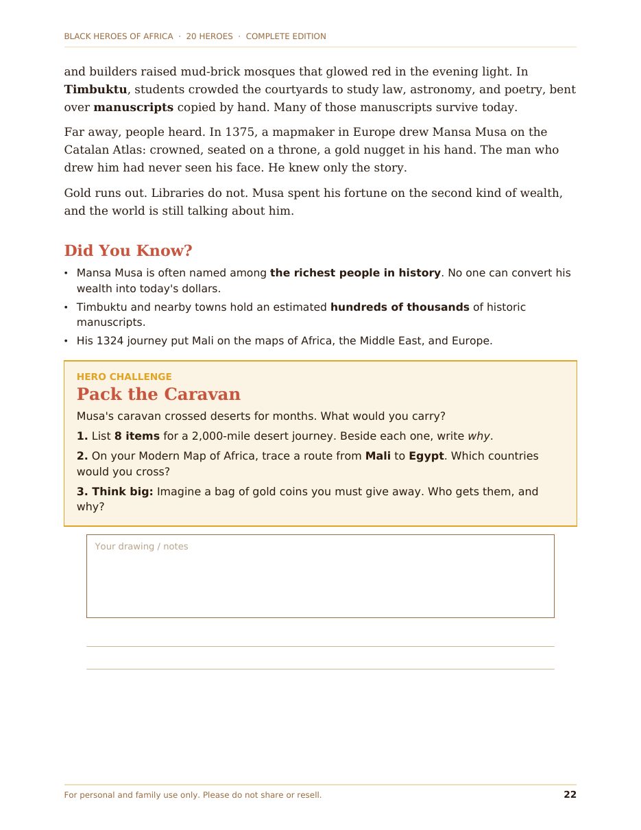 Sample page with Did You Know facts and the Hero Challenge activity